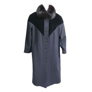 ALORNA by‎ Frostmann Pure Wool Coat  Fur Collar Velvet Textured Accent sz MP